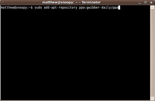 Screen shot of a terminal with the sudo add-apt-repoistory line